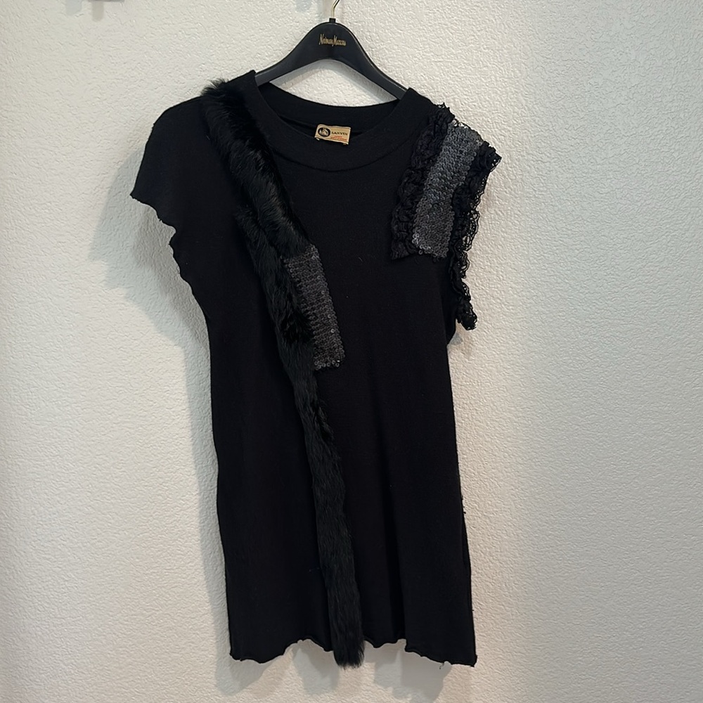 Lanvin Paris sequin and real fur sweater-